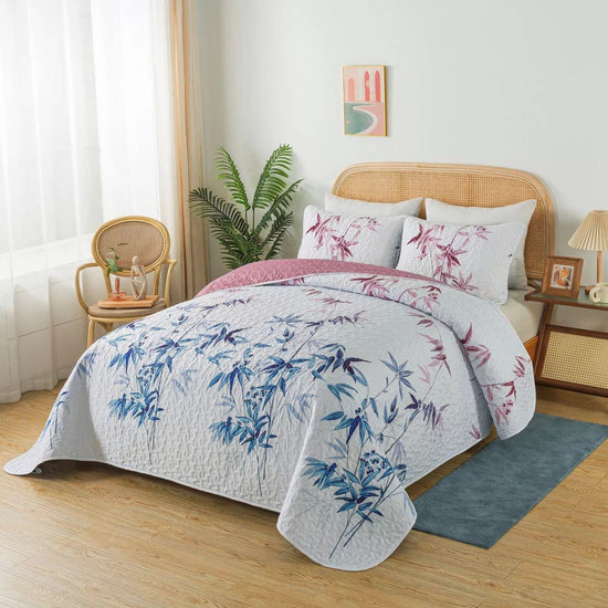 Floral Quilted bedspread and pillowcovers set: Embrace Nature Indoors-Queen