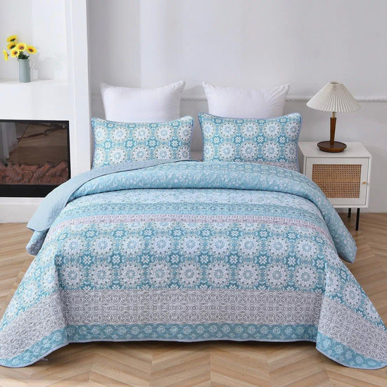 Peaceful Quilted coverlet and pillowcovers set: Relax and Unwind-Queen