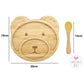 Bamboo Kid Child Baby Plate Bowl & Silicon Suction Cap Base & Spoon - Teddy Bear