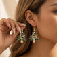 Christmas Tree Drop Earrings - 6.7 x 3.5 cm Alloy Festive Earrings with Colourful Rhinestones and Faux Pearls, Statement Jewellery for Women and Holiday Parties