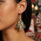Christmas Tree Drop Earrings - 6.7 x 3.5 cm Alloy Festive Earrings with Colourful Rhinestones and Faux Pearls, Statement Jewellery for Women and Holiday Parties