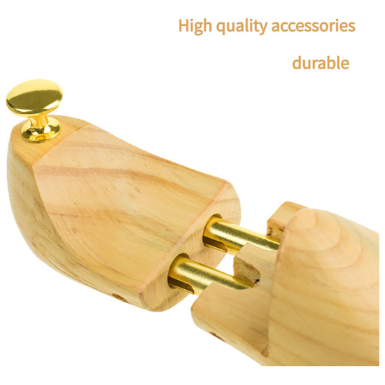 Adjustable Pine Wood Shoe Tree with Brass Knobs, Size EUR 37-38