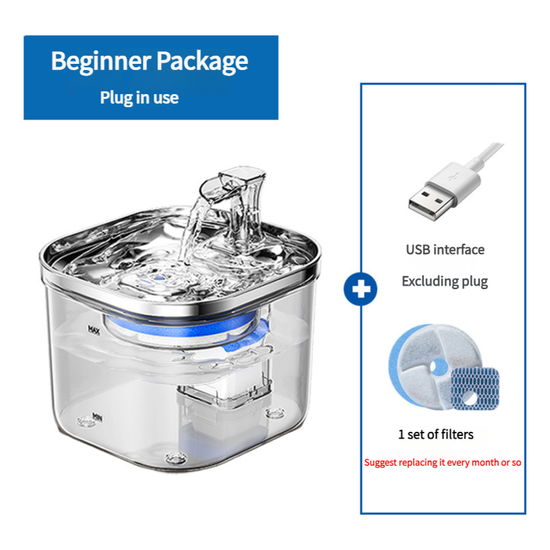 USB Powered Pet Water Fountain with Filter, Starter Kit (2L Capacity)