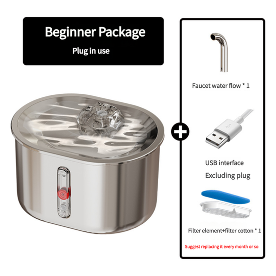 Beginner Package Stainless Steel Pet Water Fountain with Faucet Flow and USB Interface