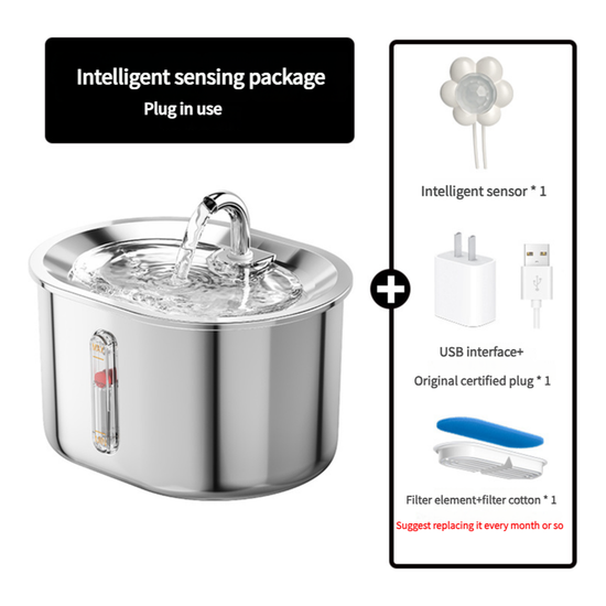 Intelligent Sensing Stainless Steel Pet Water Fountain with Smart Sensor and USB Plug