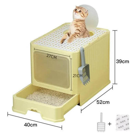 Top-Entry Cat Litter Box with Drawer-Enclosed Design, Easy Clean, Odor Control, Anti-Tracking Lid Yellow