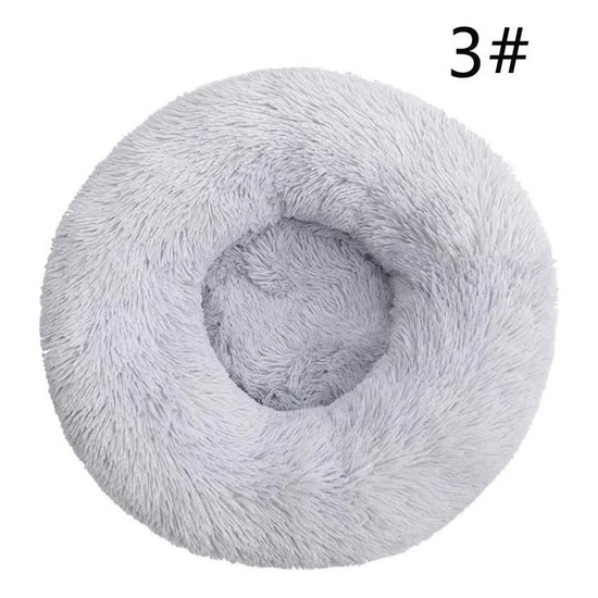 Calming Donut Pet Bed -Soft Faux Fur, Anti-Anxiety Fluffy Round Bed for Cats and Small Dogs (Light Gray)40cm