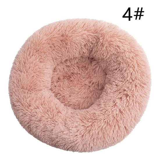 Calming Donut Pet Bed -Soft Faux Fur, Anti-Anxiety Fluffy Round Bed for Cats and Small Dogs (Blush Pink)40cm