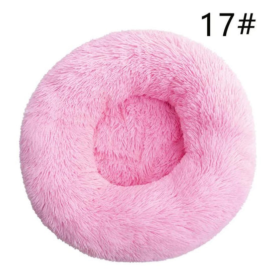 Calming Donut Pet Bed -Soft Faux Fur, Anti-Anxiety Fluffy Round Bed for Cats and Small Dogs (Pink)40cm