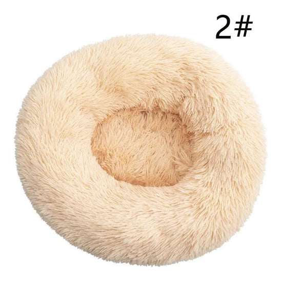 Calming Donut Pet Bed -Soft Faux Fur, Anti-Anxiety Fluffy Round Bed for Cats and Small Dogs (Apricot)40cm