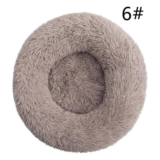 Calming Donut Pet Bed -Soft Faux Fur, Anti-Anxiety Fluffy Round Bed for Cats and Small Dogs (Beige Brown)40cm