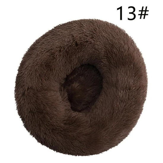 Calming Donut Pet Bed -Soft Faux Fur, Anti-Anxiety Fluffy Round Bed for Cats and Small Dogs (Coffee)40cm