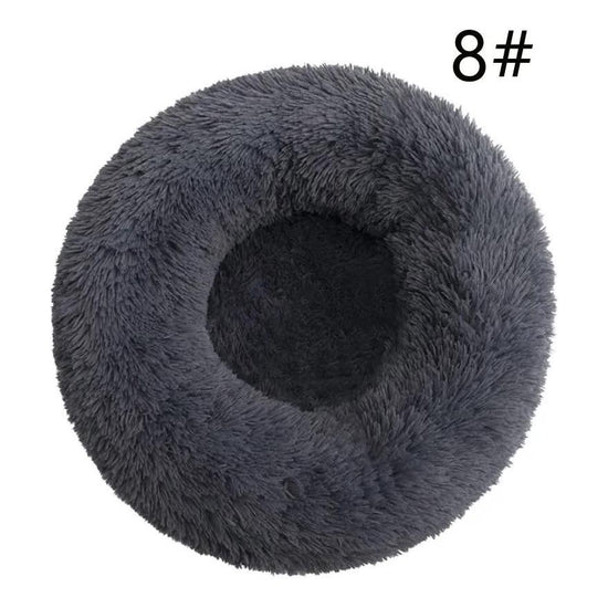 Calming Donut Pet Bed -Soft Faux Fur, Anti-Anxiety Fluffy Round Bed for Cats and Small Dogs (Dark Gray)40cm