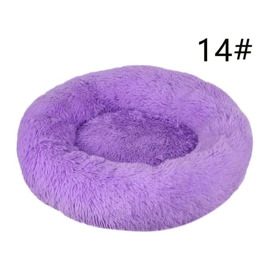 Calming Donut Pet Bed -Soft Faux Fur, Anti-Anxiety Fluffy Round Bed for Cats and Small Dogs (Purple)40cm