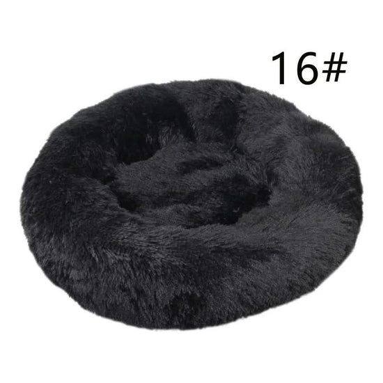 Calming Donut Pet Bed -Soft Faux Fur, Anti-Anxiety Fluffy Round Bed for Cats and Small Dogs (Black)40cm