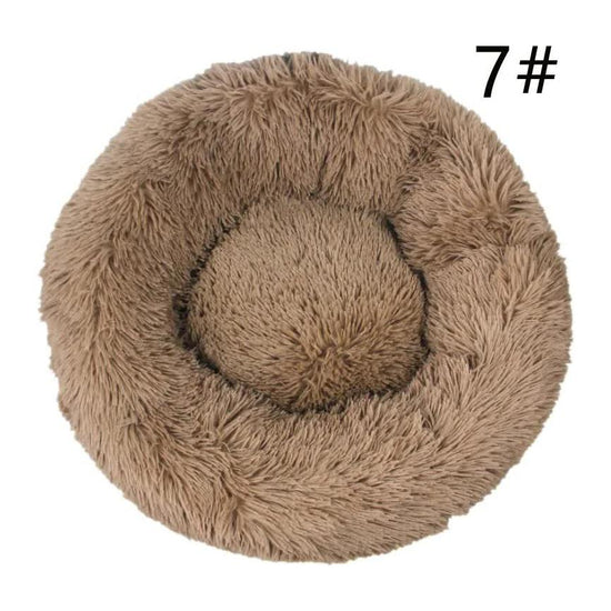 Calming Donut Pet Bed -Soft Faux Fur, Anti-Anxiety Fluffy Round Bed for Cats and Small Dogs (khaki)40cm