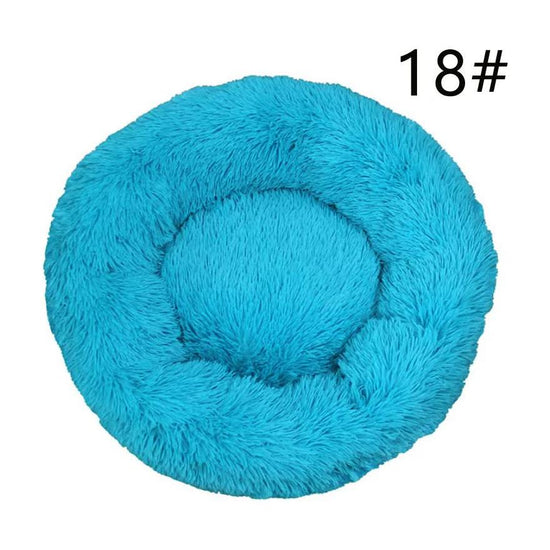 Calming Donut Pet Bed -Soft Faux Fur, Anti-Anxiety Fluffy Round Bed for Cats and Small Dogs (blue)40cm