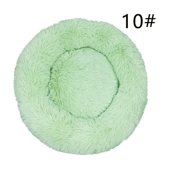 Calming Donut Pet Bed -Soft Faux Fur, Anti-Anxiety Fluffy Round Bed for Cats and Small Dogs (Green)40cm