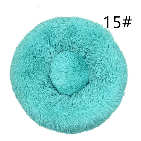 Calming Donut Pet Bed -Soft Faux Fur, Anti-Anxiety Fluffy Round Bed for Cats and Small Dogs (emerald green)50cm