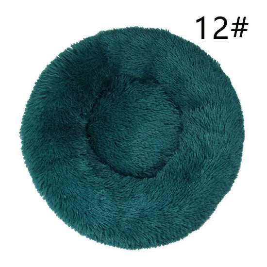 Calming Donut Pet Bed -Soft Faux Fur, Anti-Anxiety Fluffy Round Bed for Cats and Small Dogs (cyan blue)40cm