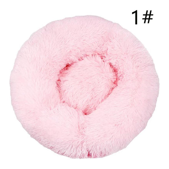 Calming Donut Pet Bed -Soft Faux Fur, Anti-Anxiety Fluffy Round Bed for Cats and Small Dogs (Light Pink)40cm