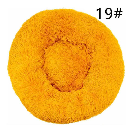 Calming Donut Pet Bed -Soft Faux Fur, Anti-Anxiety Fluffy Round Bed for Cats and Small Dogs (golden yellow)50cm