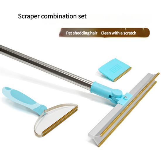 Pet Hair Removal Tool Set -Multi-Purpose Sweeper with Scraper and Handheld Fur Remover Blue