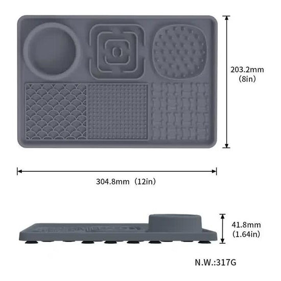 Multi-Functional Slow Feeder Mat for Dogs- Anti-Slip Lick Pad with Multiple Textures Rectangle 2PCS (Black & Grey)