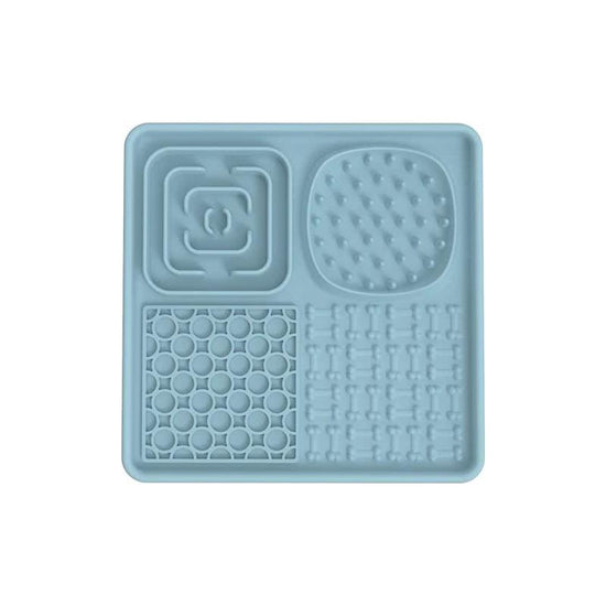 Multi-Functional Slow Feeder Mat for Dogs- Anti-Slip Lick Pad with Multiple Textures Square 2PCS (Blue & Grey)