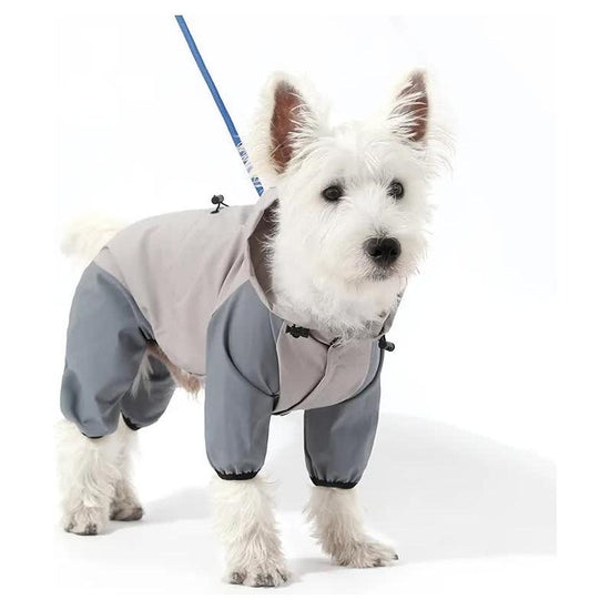 Waterproof Dog Raincoat with Hidden Leash Hole - Windproof and Comfortable for Outdoor Walks, Size:S (Back Length 20cm/7.87in, Bra 31cm/12.20in) Grey