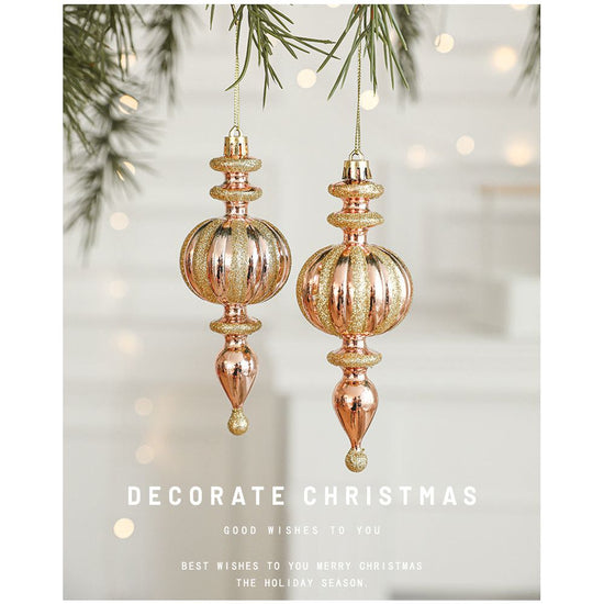 Set of 10 Christmas Ornaments -Gold & Rose Gold Holiday Tree Decorations