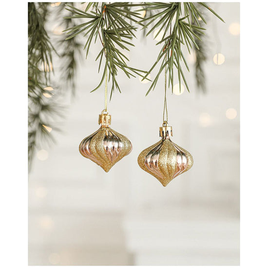 Set of 10 Christmas Ornaments -Gold & Rose Gold Holiday Tree Decorations