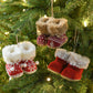 Knitted Christmas Boot Ornaments with Faux Fur Trim - Set of 3 Hanging Decorations