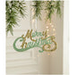 Green and Gold Glitter Merry Christmas Hanging Ornament -Festive Holiday Decoration 5 pieces