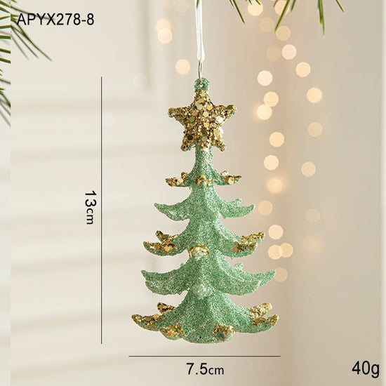 Green Glitter Christmas Tree Ornament with Gold Star Top - Hanging Festive Decoration 5 pieces