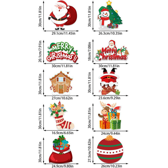 Set of 10 Christmas Hanging Door Decorations - Santa, Snowman, Stocking, and Gingerbread Ornaments  (3 set,  30 pieces)