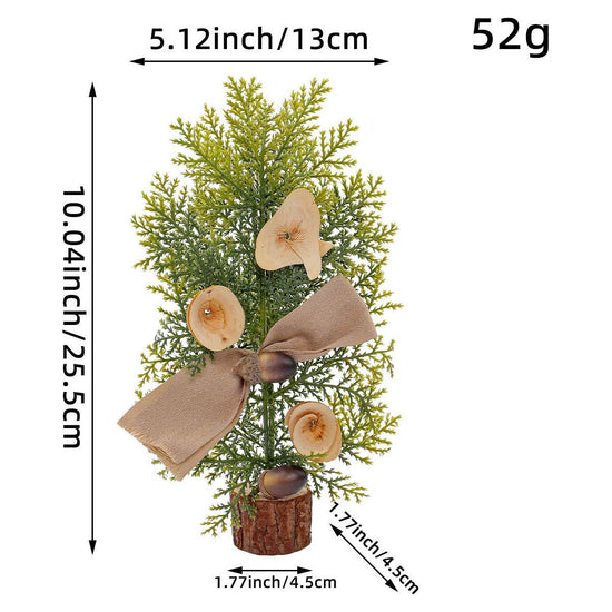 Rustic Mini Tabletop Greenery Ornament – 10 Inches Tall with Burlap Bow and Acorn Accents  (4 trees)