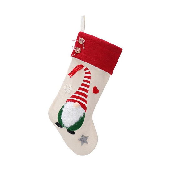 Christmas Gnome Stocking with Red Striped Hat and Decorations - Holiday Decor (3 pieces)