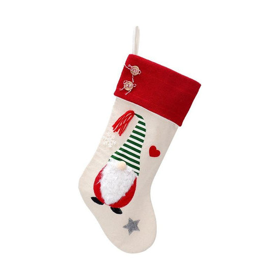 Christmas Gnome Stocking with Red Striped Hat and Decorations - Holiday Decor (3 pieces)