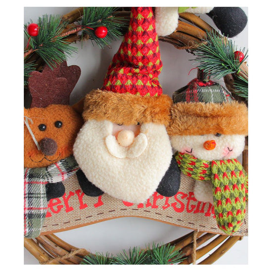 Rustic Christmas Wreath with Santa, Reindeer, and Snowman - Holiday Door Decoration