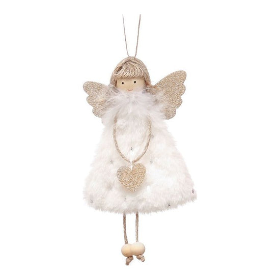 Fluffy Angel Hanging Ornament with Heart and Glitter Wings - Christmas Tree Decoration 16*10 cm White (6 pieces)