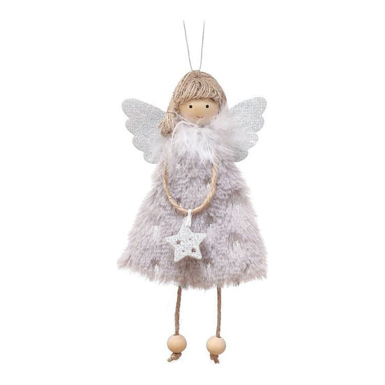 Fluffy Angel Hanging Ornament with Heart and Glitter Wings - Christmas Tree Decoration 16*10 cm Grey(6 pieces)