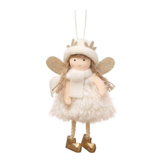 Winter Angel Ornament with Gold Glitter Wings and White Scarf - Christmas Tree Hanging Decoration 15*9 cm White colour (5 pieces)