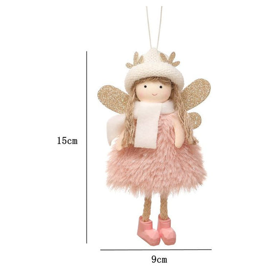 Winter Angel Ornament with Gold Glitter Wings and White Scarf - Christmas Tree Hanging Decoration 15*9 cm Pink colour (5 pieces)