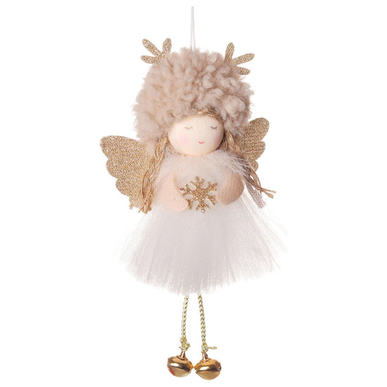 Gold and White Angel Ornament with Bells and Glitter Wings - Christmas Hanging Decoration 16*10*5cm Coffee colour (5 pieces)