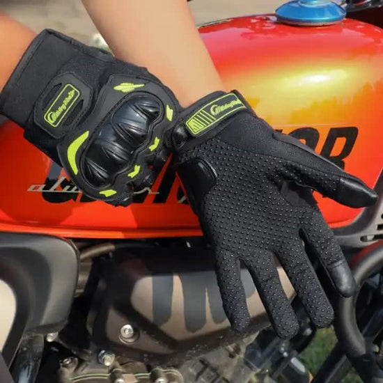 High-Performance Motorcycle Riding Gloves with Hard Knuckle Protection - Anti-Slip, Touchscreen Compatible, Neon Accents (Green,M size)