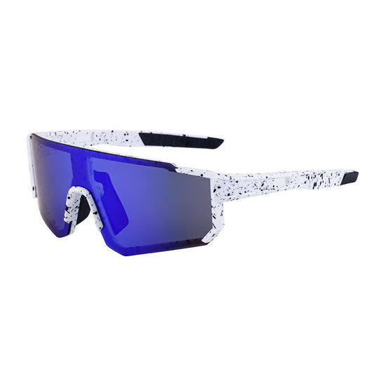 Ink Dot White Frame Blue Mirrored Sports Sunglasses | UV400 Protection & Lightweight Design