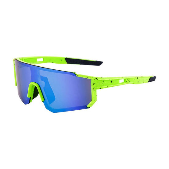 Neon Green Sports Sunglasses with Blue Mirrored Lens | UV400 Polarized Performance Shades