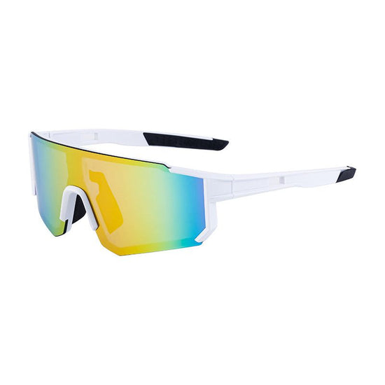 White Frame Sports Sunglasses with Rainbow Mirrored Lens | UV400 Multi-Sport Eyewear