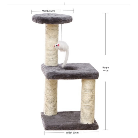 Cat Tree with Two Platforms, Scratching Posts, and Hanging Mouse Toy